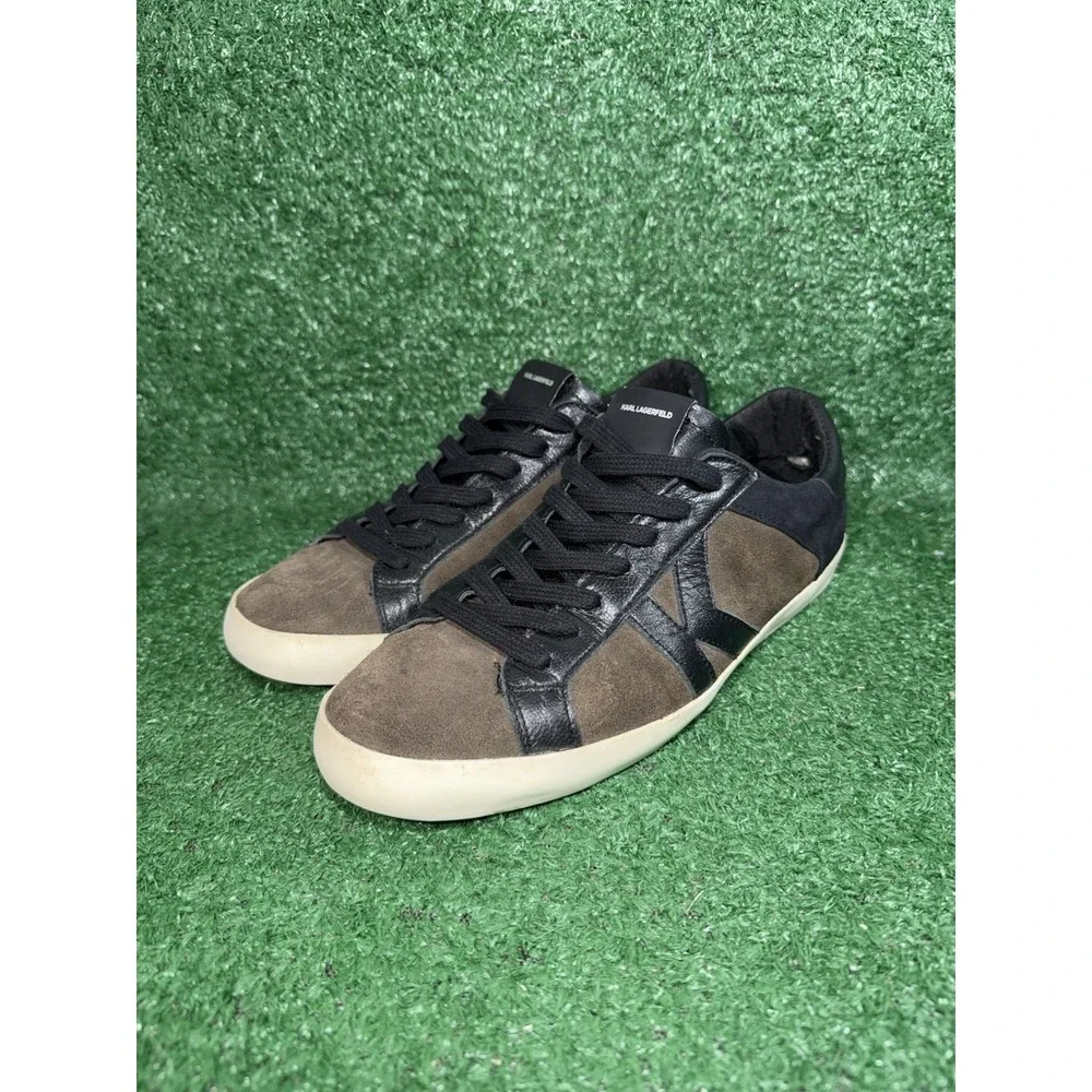 Karl Lagerfeld Paris Shoes Men Size 9.5 Black Green Suede Luxury Sneakers‎